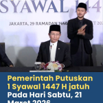 Hilal Tak Memenuhi Kriteria, 1 Syawal 1447 H Berpotensi Jatuh 21 Maret 2026